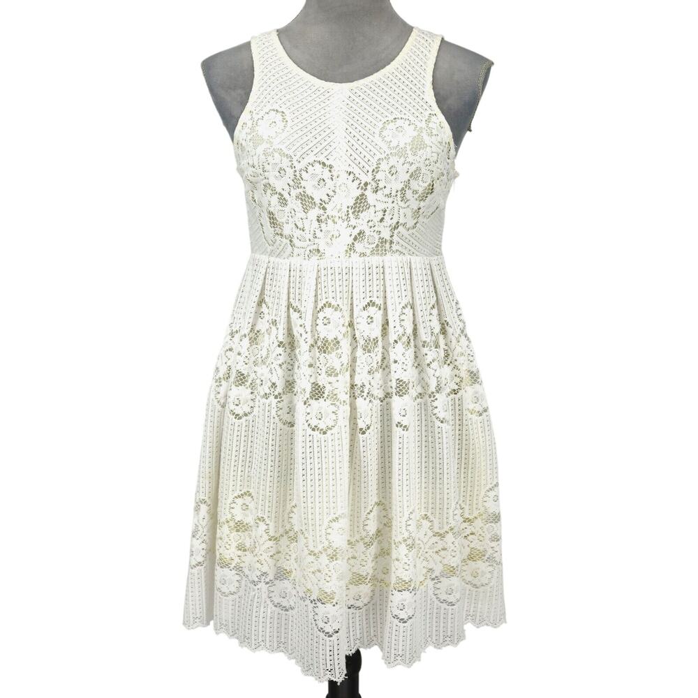 Free People Dress Womens 4 Ivory Sweater Knit Yellow Lining Open Back Short